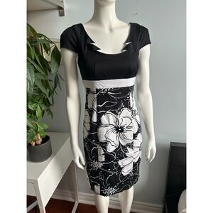 JAX black and white floral sheath cocktail dress - size 4